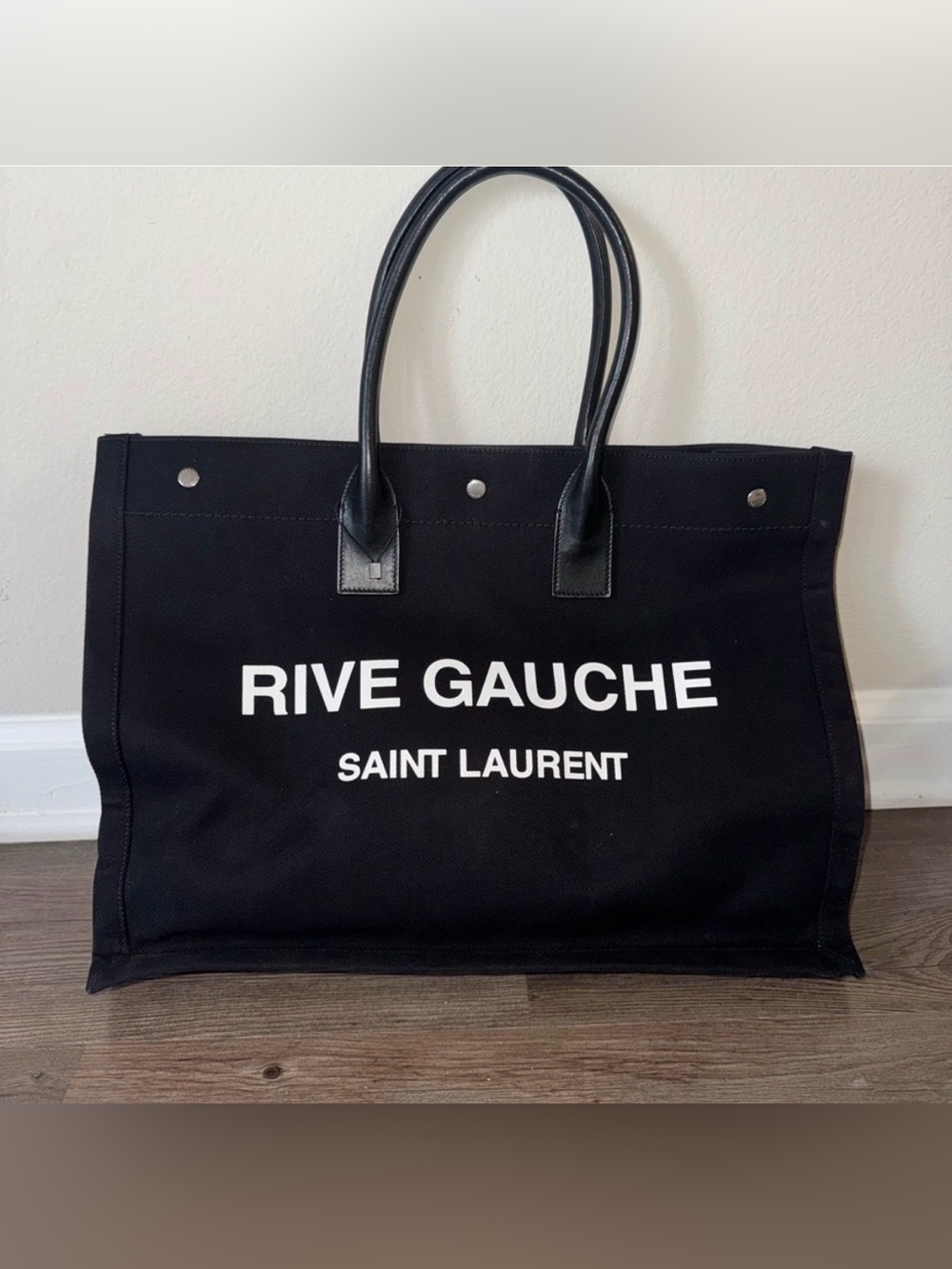 Authentic Saint Laurent Rive Gauche Tote - Black Canvas/Leather Trim